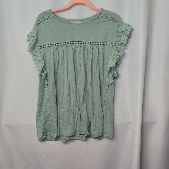 A Dip Of Darling Tops - Chic Green Lace Trim Blouse